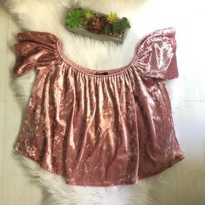 Forever 21 Crushed Velvet Flutter Sleeves Cropped Swing Top, S